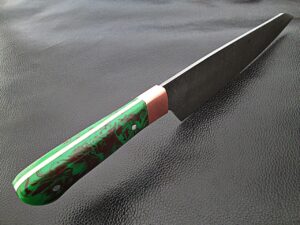 Gyutou Forged Chef Knife Resin Grips Green Brown by White Deer