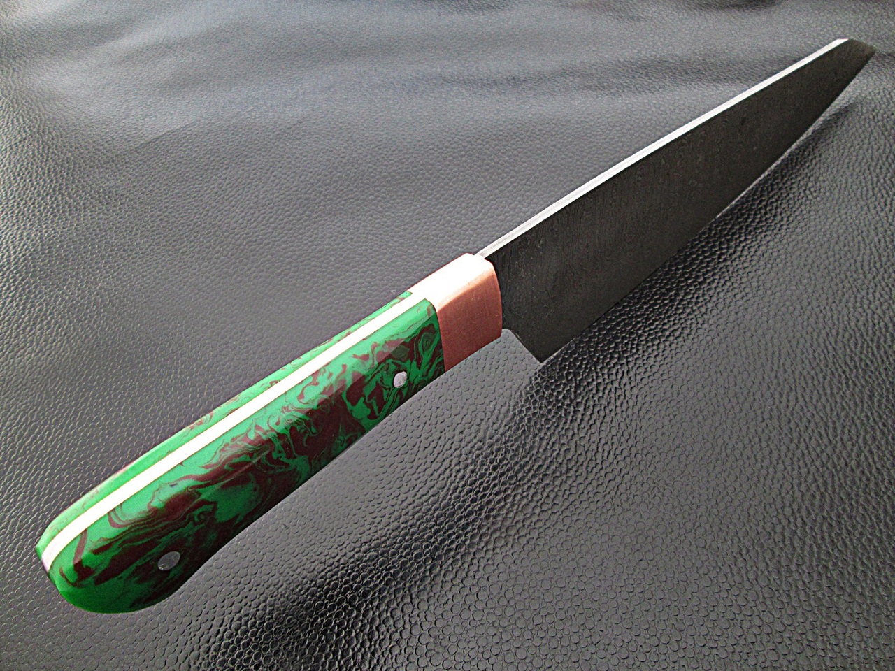 Gyutou Forged Chef Knife Resin Grips Green Brown by White Deer