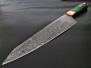Gyutou Forged Chef Knife Resin Grips Green Brown by White Deer