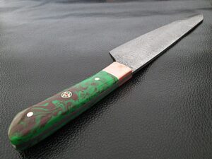 Gyutou Forged Chef Knife Resin Grips Green Brown by White Deer