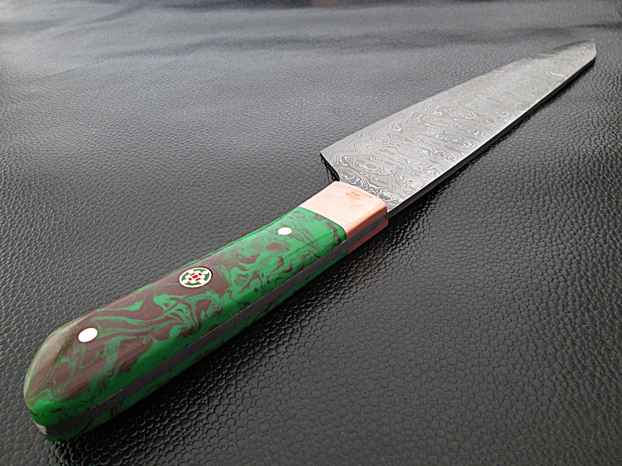 Gyutou Forged Chef Knife Resin Grips Green Brown by White Deer