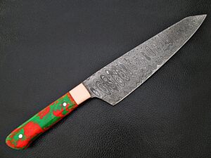 ULTRA SHARP Santoku Forged Chef Knife Damascus Steel Red/Green Resin Grips by White Deer