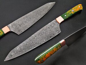 Pacific Rim Santoku Forged Chef Knife Resin Grips Damascus 1095 HC Steel by White Deer