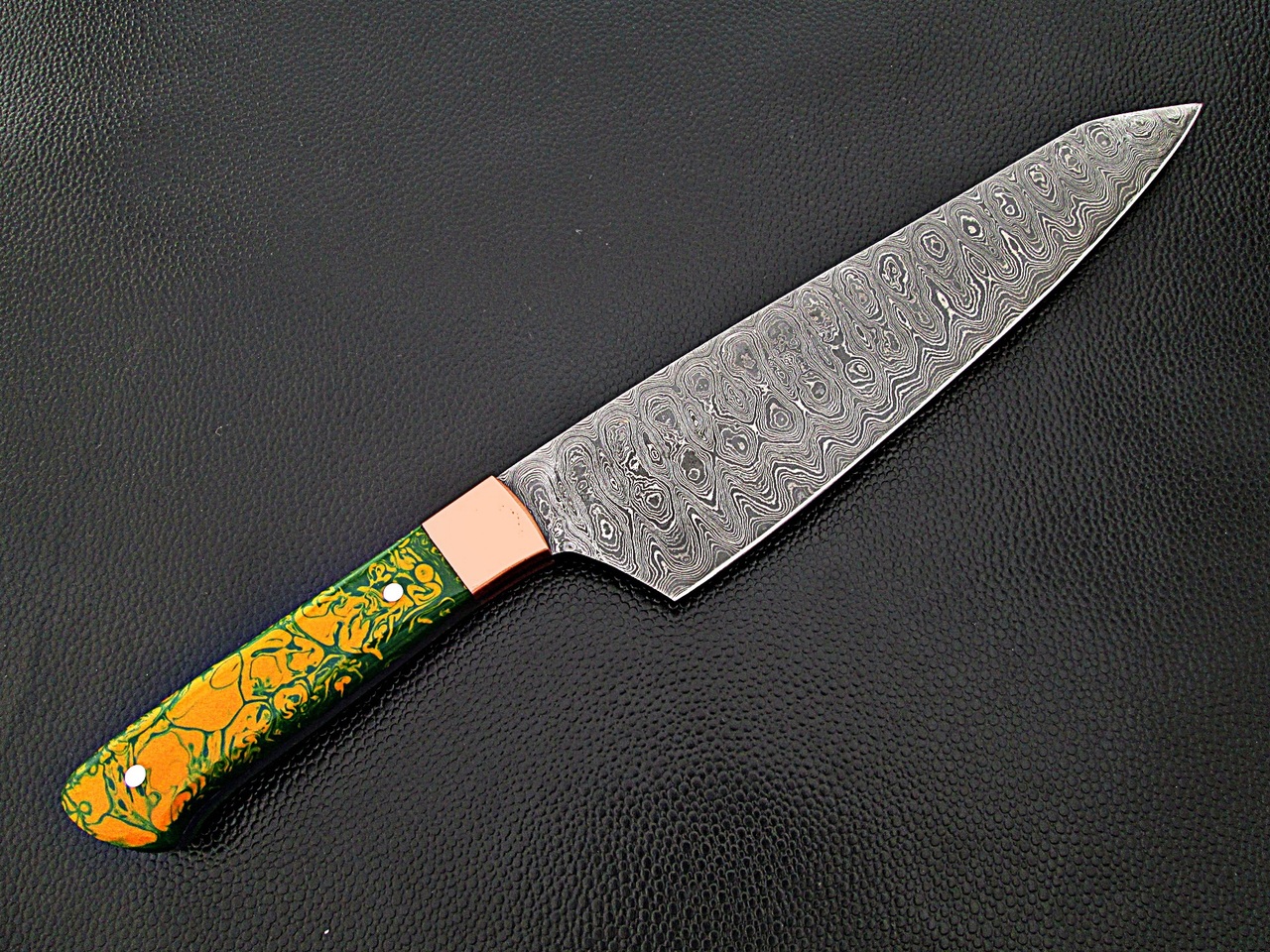 Pacific Rim Santoku Forged Chef Knife Resin Grips Damascus 1095 HC Steel by White Deer