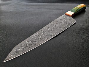 Pacific Rim Santoku Forged Chef Knife Resin Grips Damascus 1095 HC Steel by White Deer