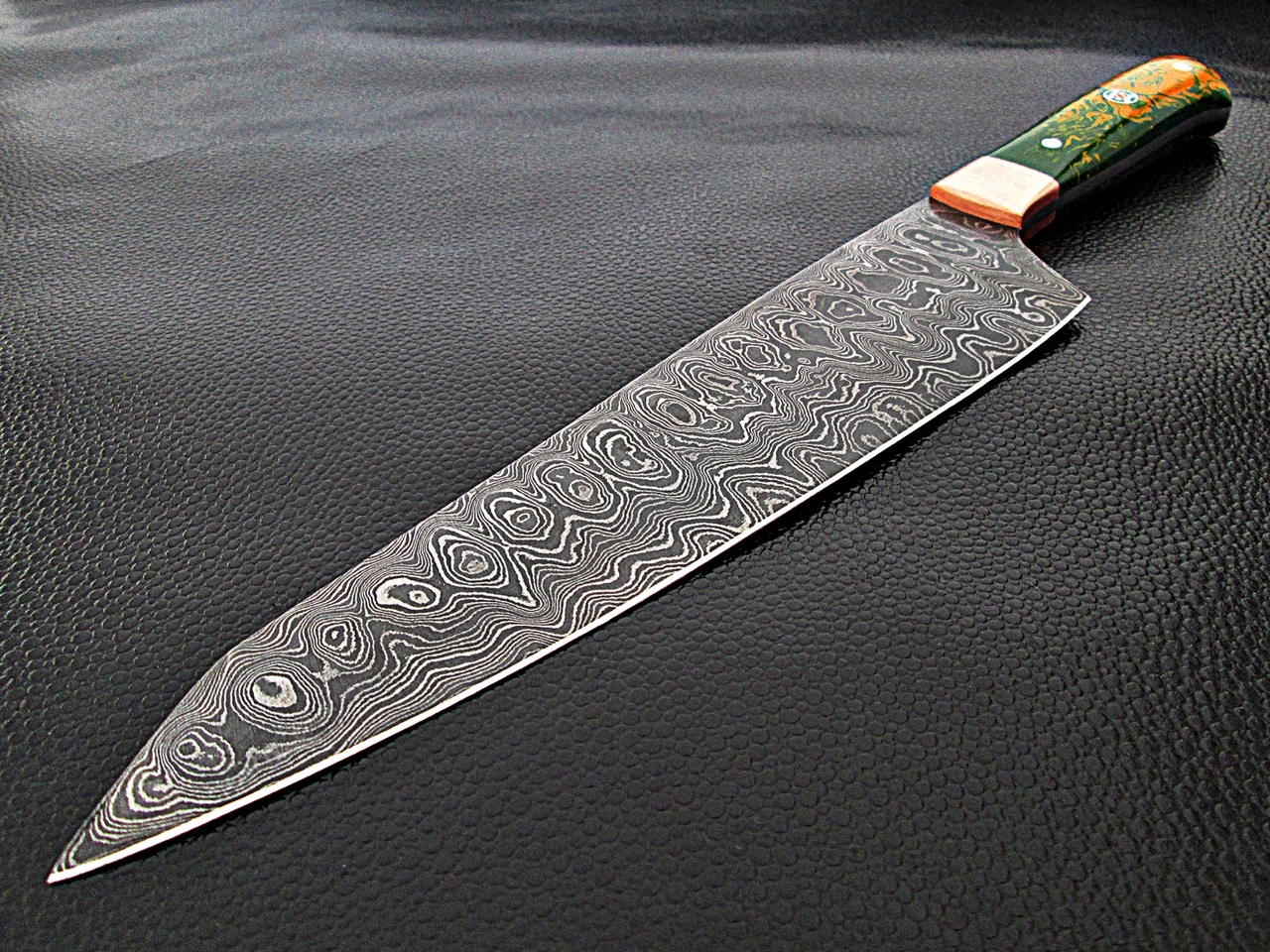 Pacific Rim Santoku Forged Chef Knife Resin Grips Damascus 1095 HC Steel by White Deer