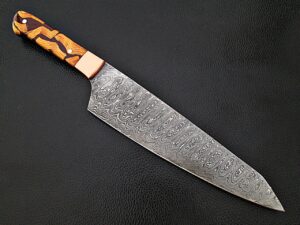 Santoku Damascus Steel Forged Chef Knife Wood Chip Resin by White Deer