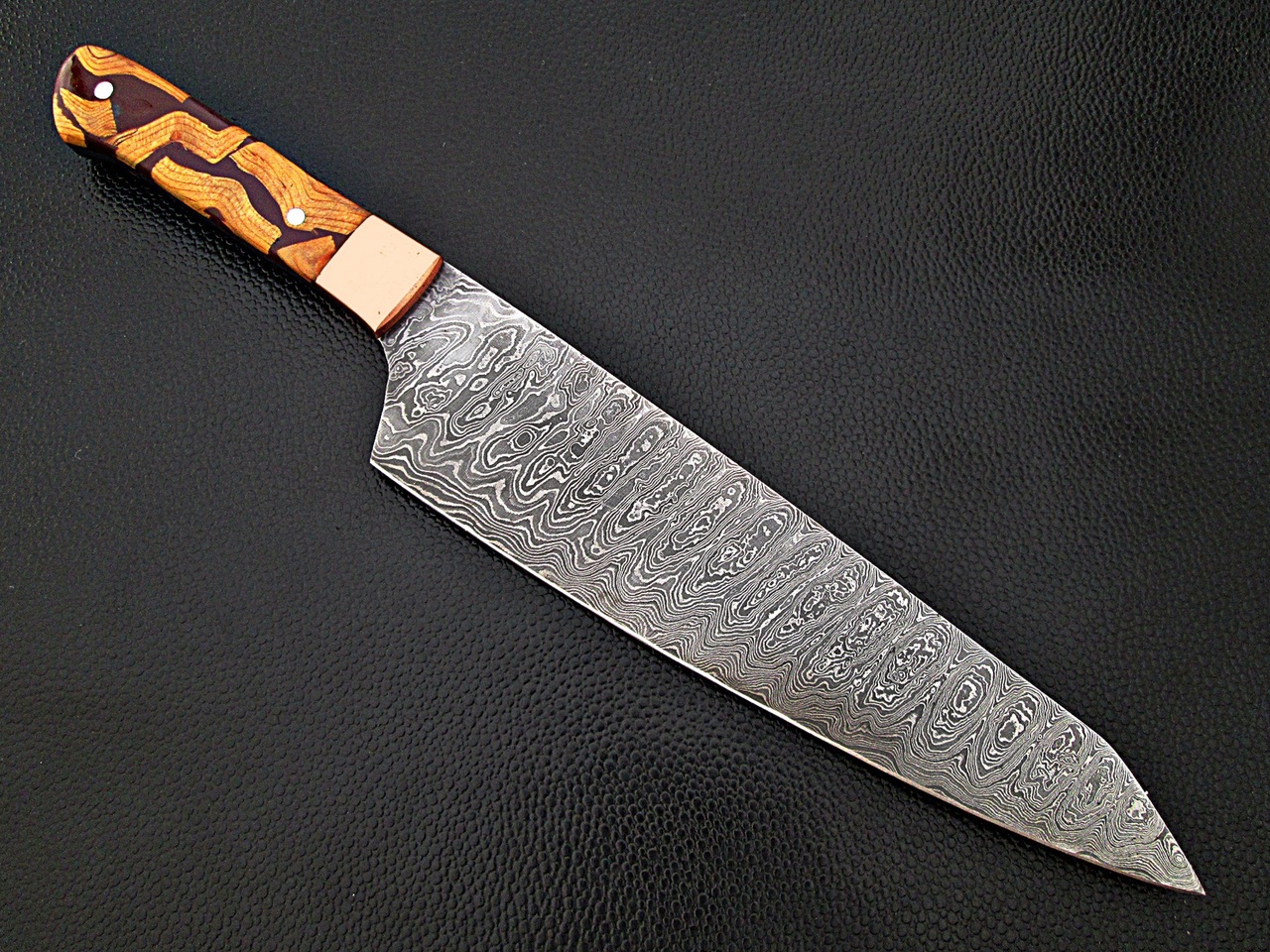 Santoku Damascus Steel Forged Chef Knife Wood Chip Resin by White Deer