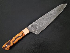 Santoku Damascus Steel Forged Chef Knife Wood Chip Resin by White Deer