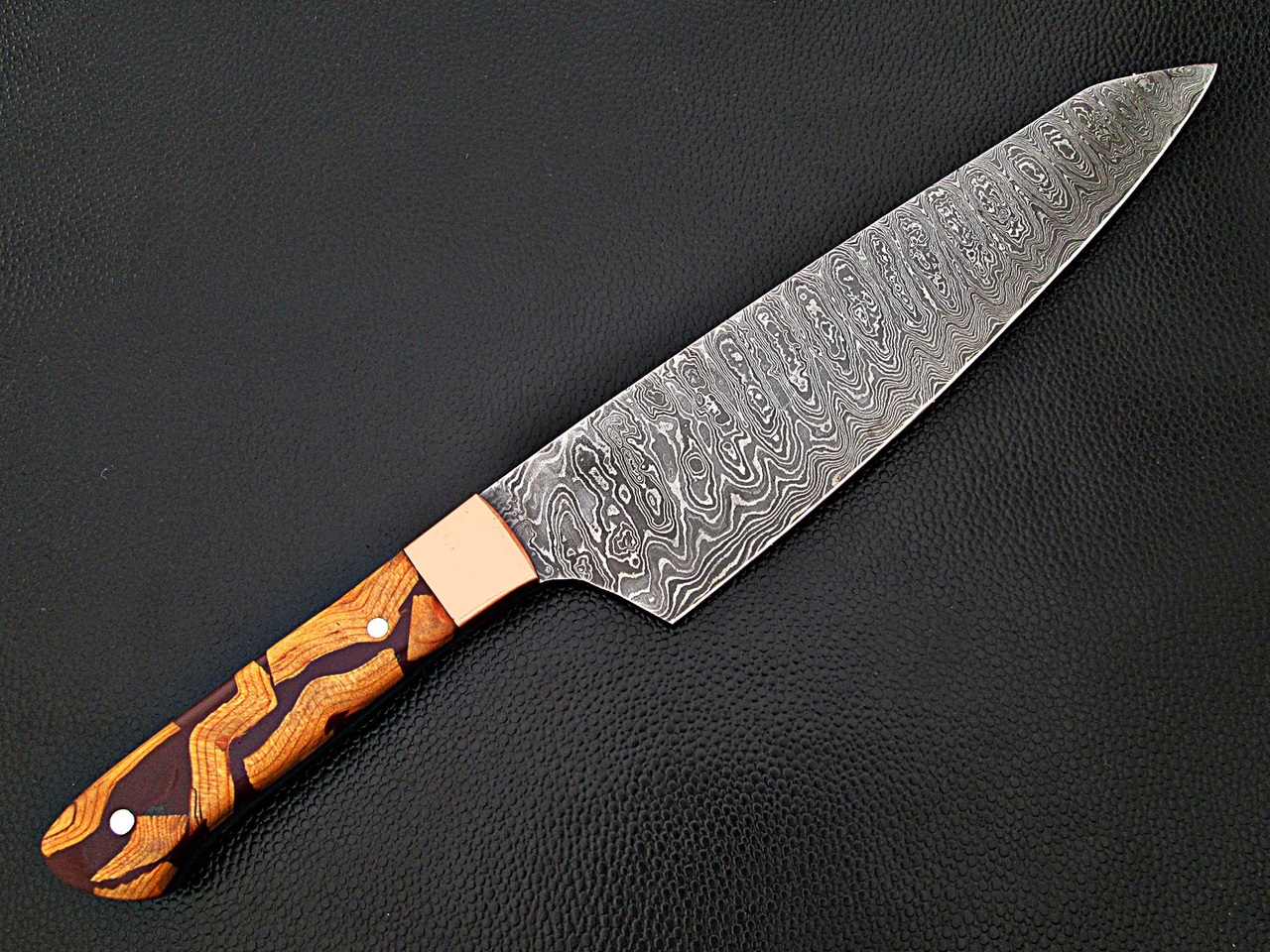Santoku Damascus Steel Forged Chef Knife Wood Chip Resin by White Deer