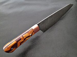 Santoku Damascus Steel Forged Chef Knife Wood Chip Resin by White Deer