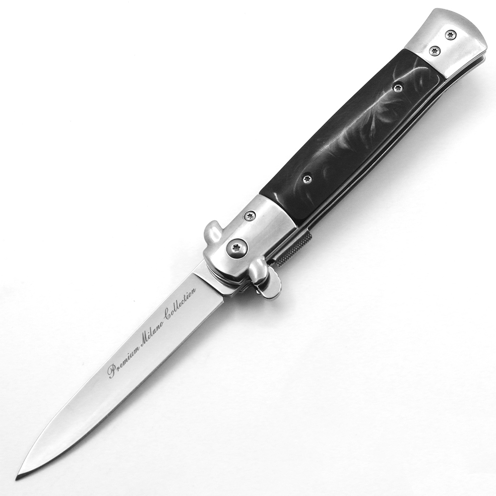 Black Premium Milano Collection Stiletto Knife | Spring Assist