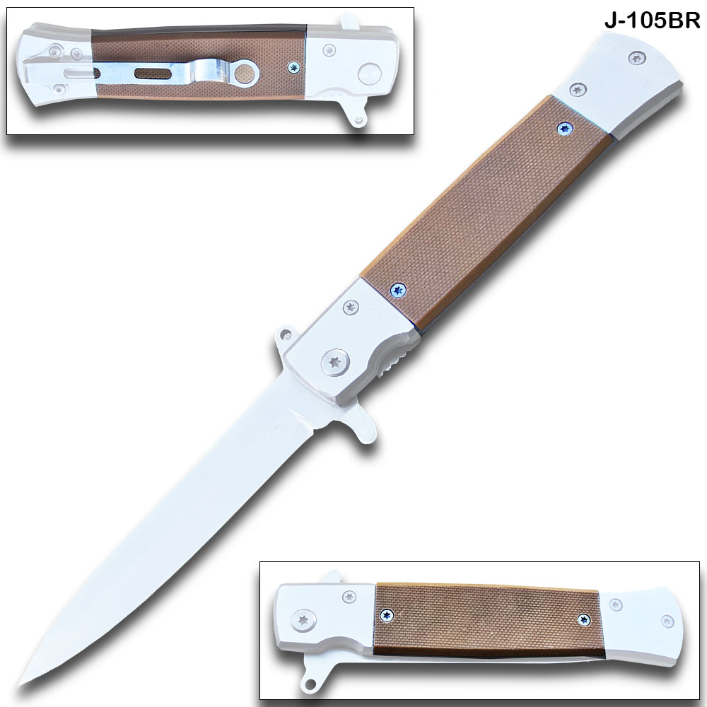 Tactical Spring Assist Knife G-10 Handle Brown Knife
