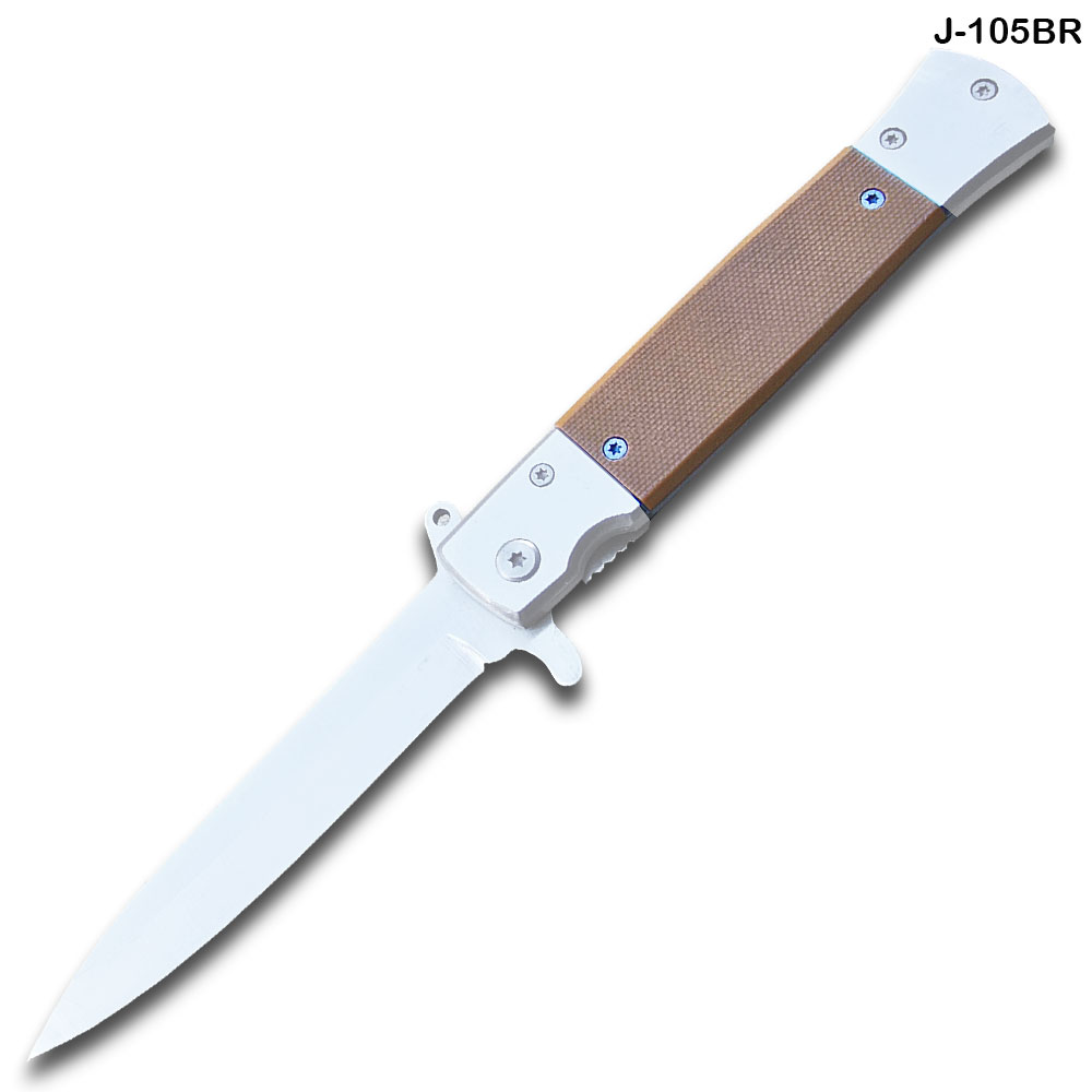 Tactical Spring Assist Knife G-10 Handle Brown Knife