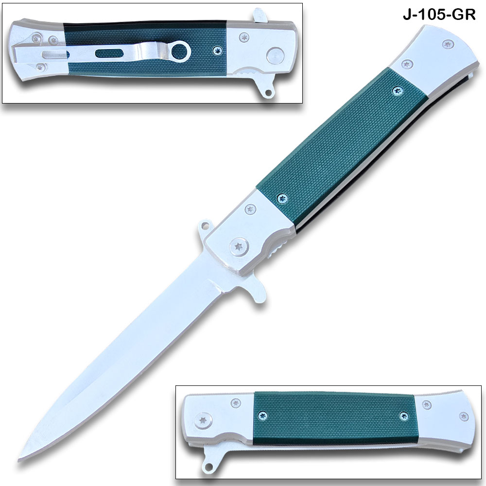 Tactical Spring Assist Knife G-10 Handle Green Knife