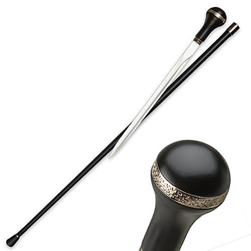 Walking Cane - Elegant Executive - Black w/ Nickel Trim Sword Cane