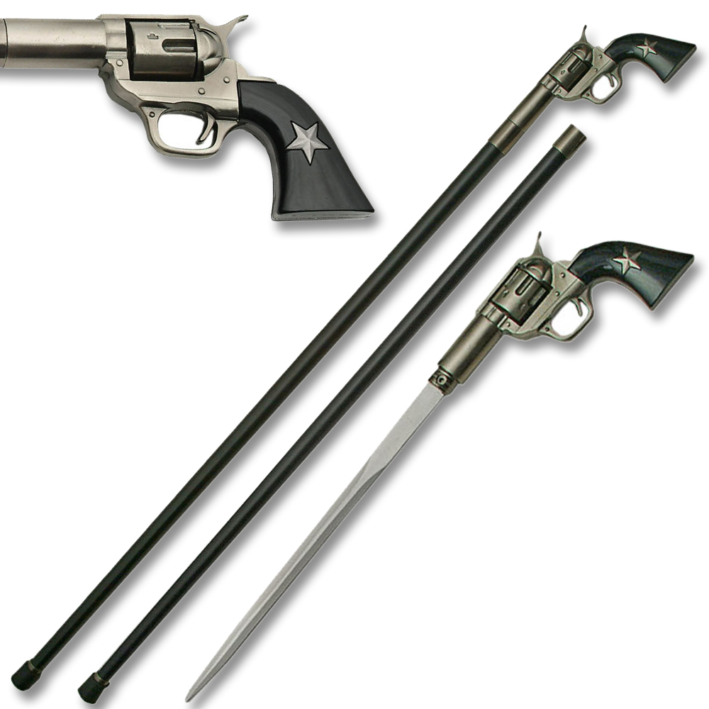 Sword Cane - American Revolver Pistol Handle