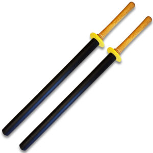 Set of 2 Black Hard Wood Grip Foam Padded Training Practice Sword