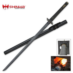 Shinwa Black Knight Black Cord Damascus Ninja Katana Sword