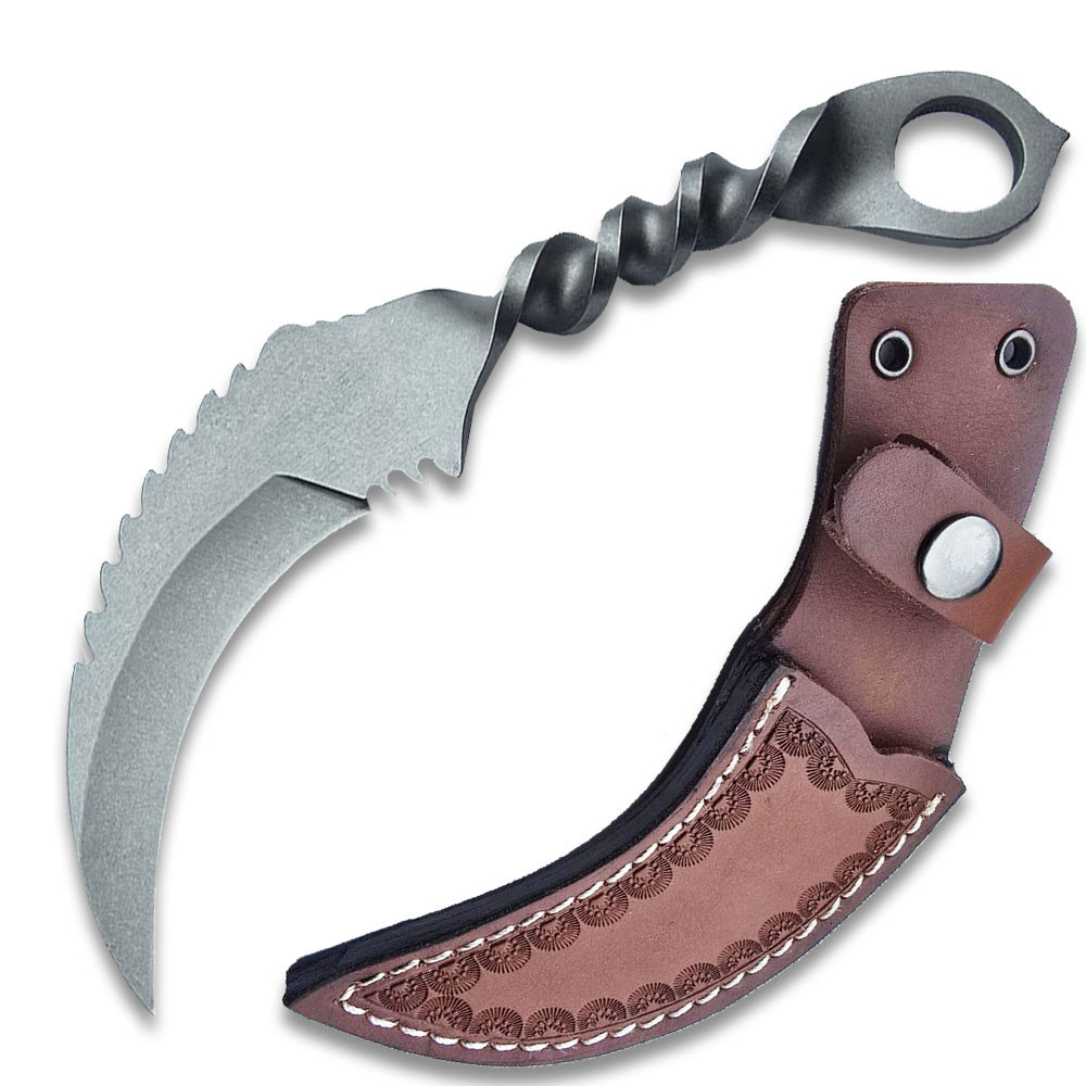 Forged Railroad Spike Twist Karambit Satin Finish
