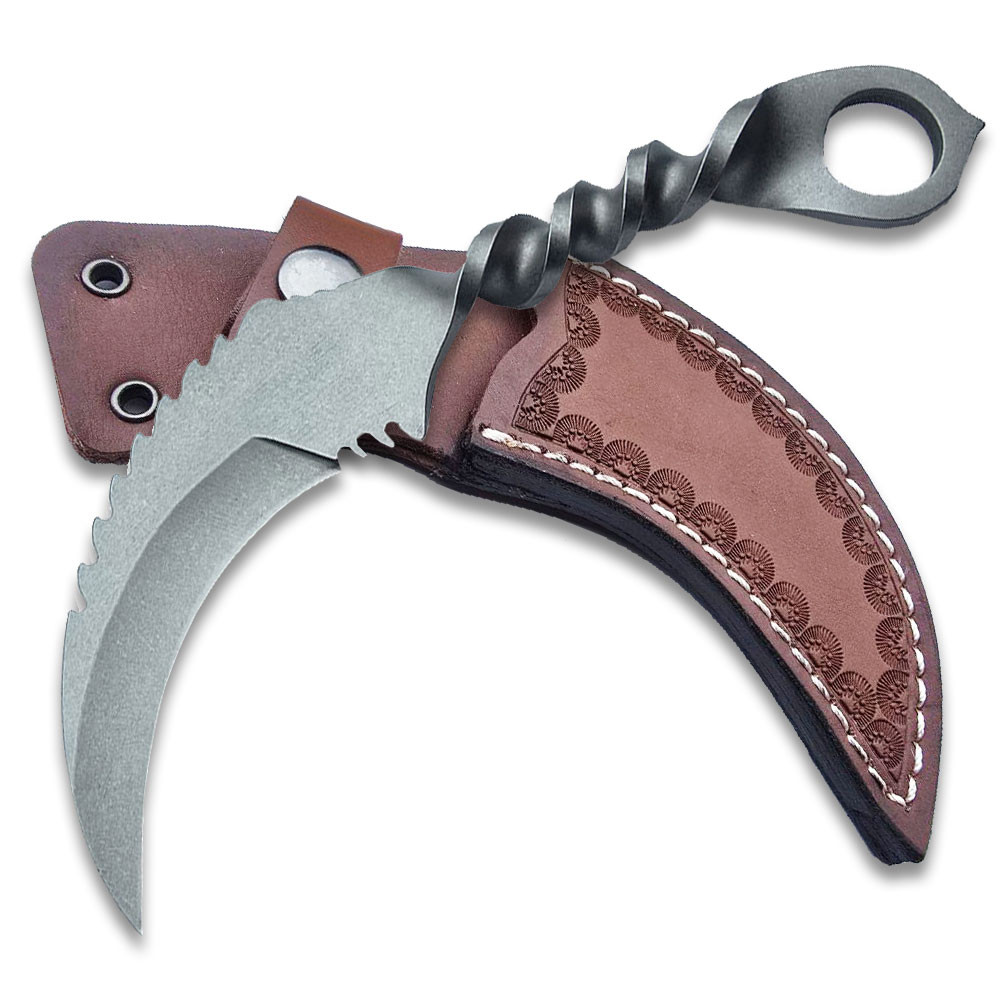 Forged Railroad Spike Twist Karambit Satin Finish