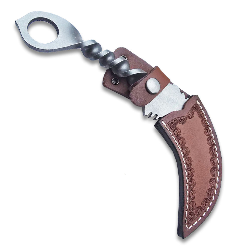Forged Railroad Spike Twist Karambit Satin Finish
