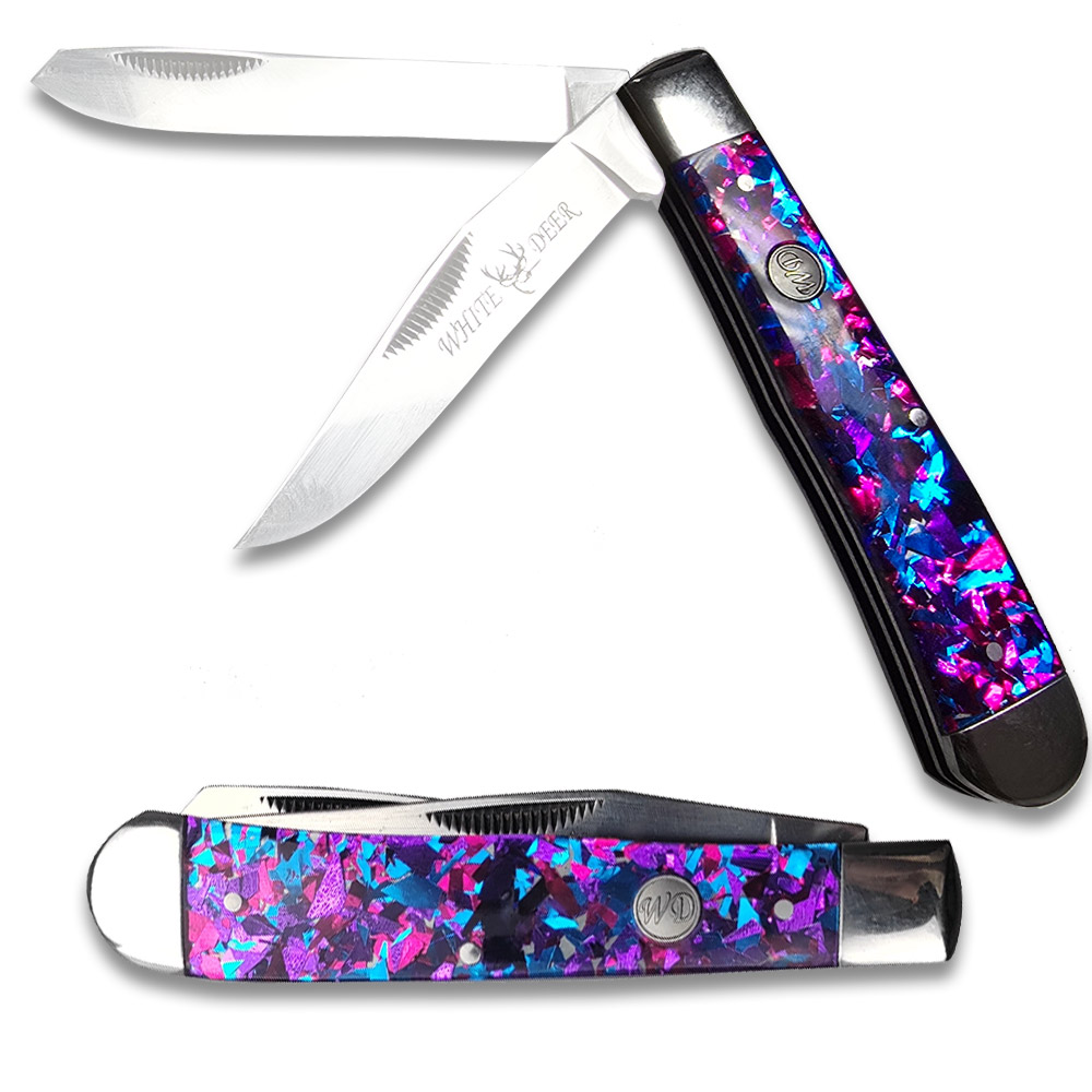 WHITE DEER - TRAPLINE - Folding Knife - Gentleman's Knife - TRAPPER - Blue & Red