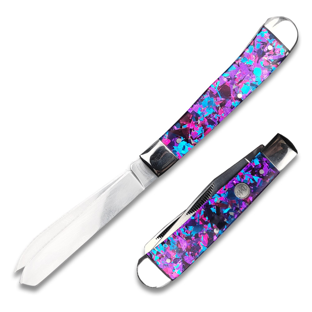 WHITE DEER - TRAPLINE - Folding Knife - Gentleman's Knife - TRAPPER - Blue & Red