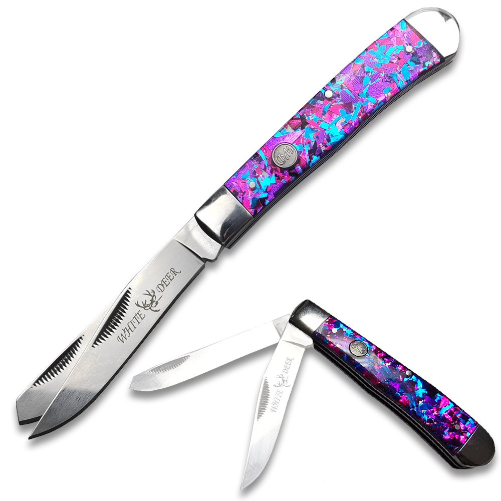 WHITE DEER - TRAPLINE - Folding Knife - Gentleman's Knife - TRAPPER - Blue & Red