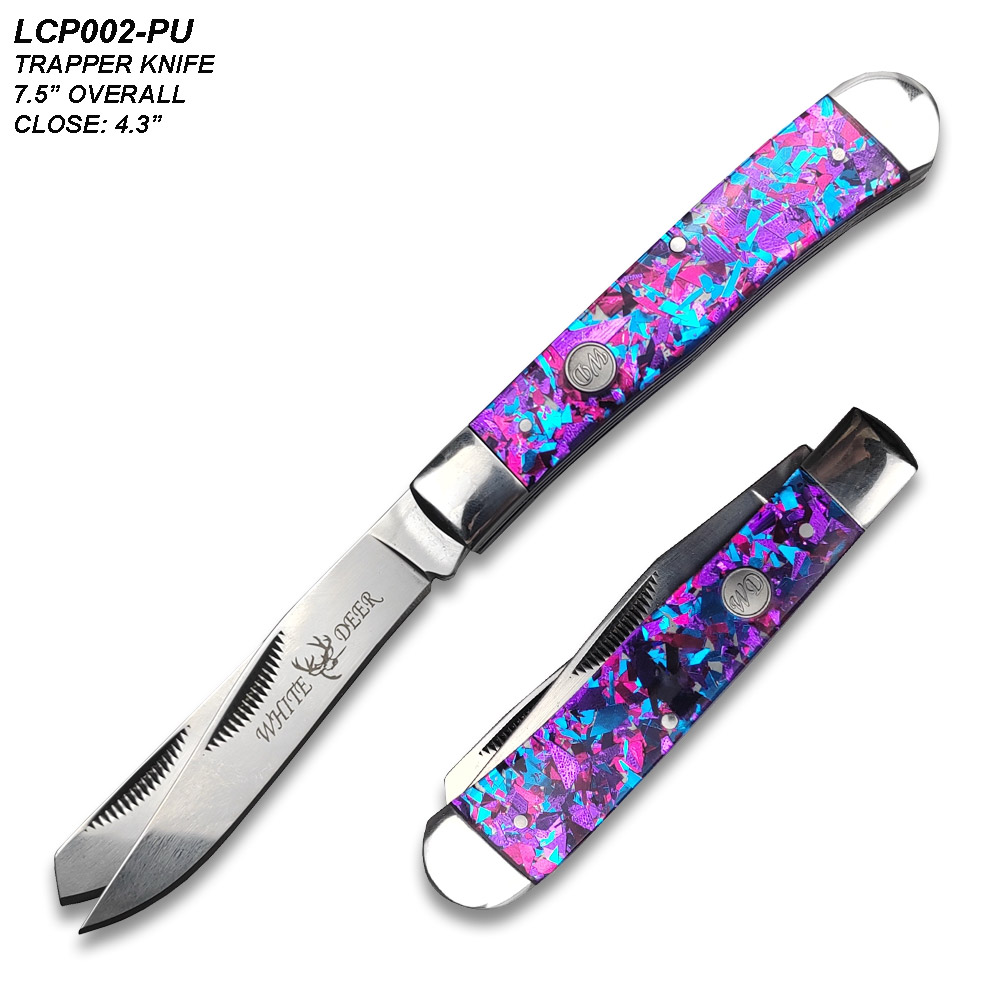 WHITE DEER - TRAPLINE - Folding Knife - Gentleman's Knife - TRAPPER - Blue & Red