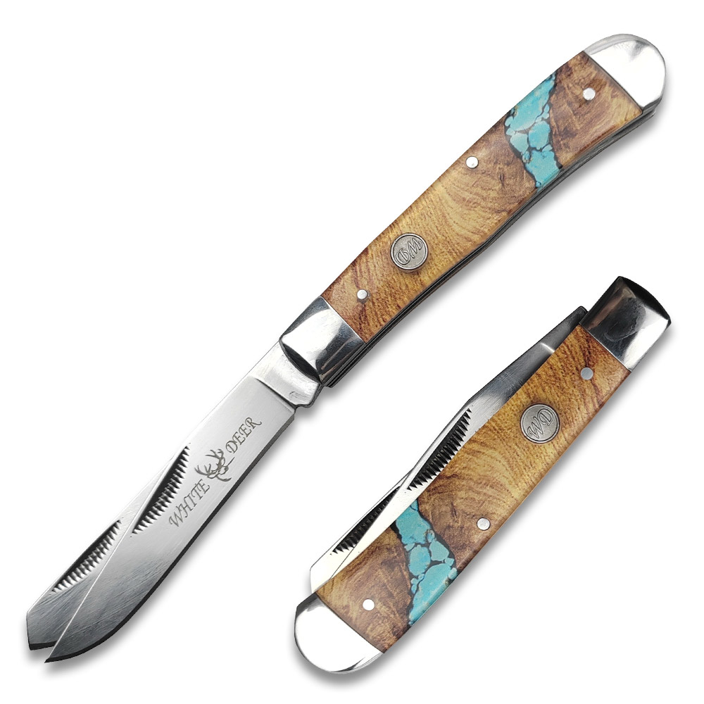 WHITE DEER - TRAPLINE - Folding Knife - Gentleman's Knife - TRAPPER - Brown & Teal