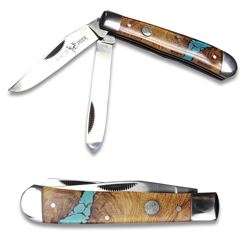 WHITE DEER - TRAPLINE - Folding Knife - Gentleman's Knife - TRAPPER - Brown & Teal