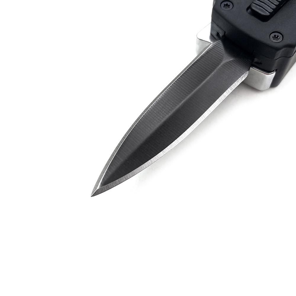 Butane Lighter OTF Knife Spear Point, Double Edged Black Blade