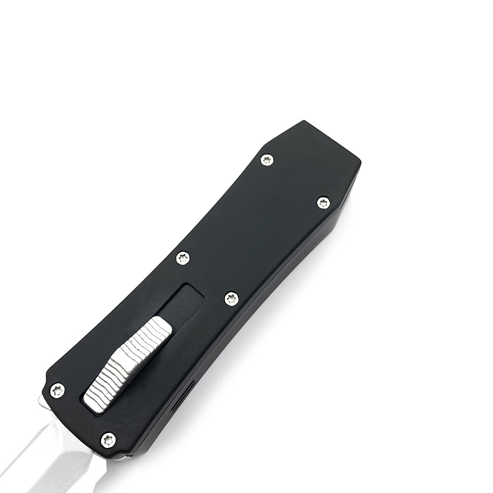 Butane Lighter OTF Knife Spear Point, Double Edged Black Handle