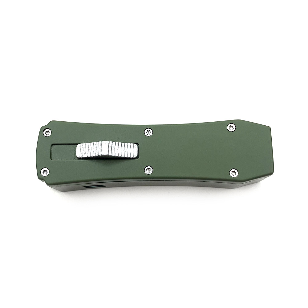 Butane Lighter OTF Knife Double Edged OD Green Handle Silver Blade