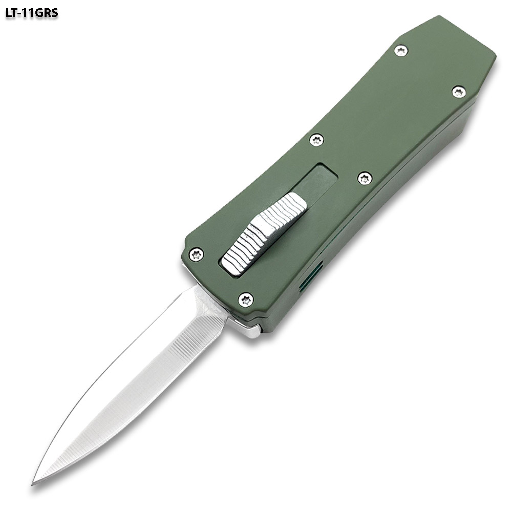Butane Lighter OTF Knife Double Edged OD Green Handle Silver Blade