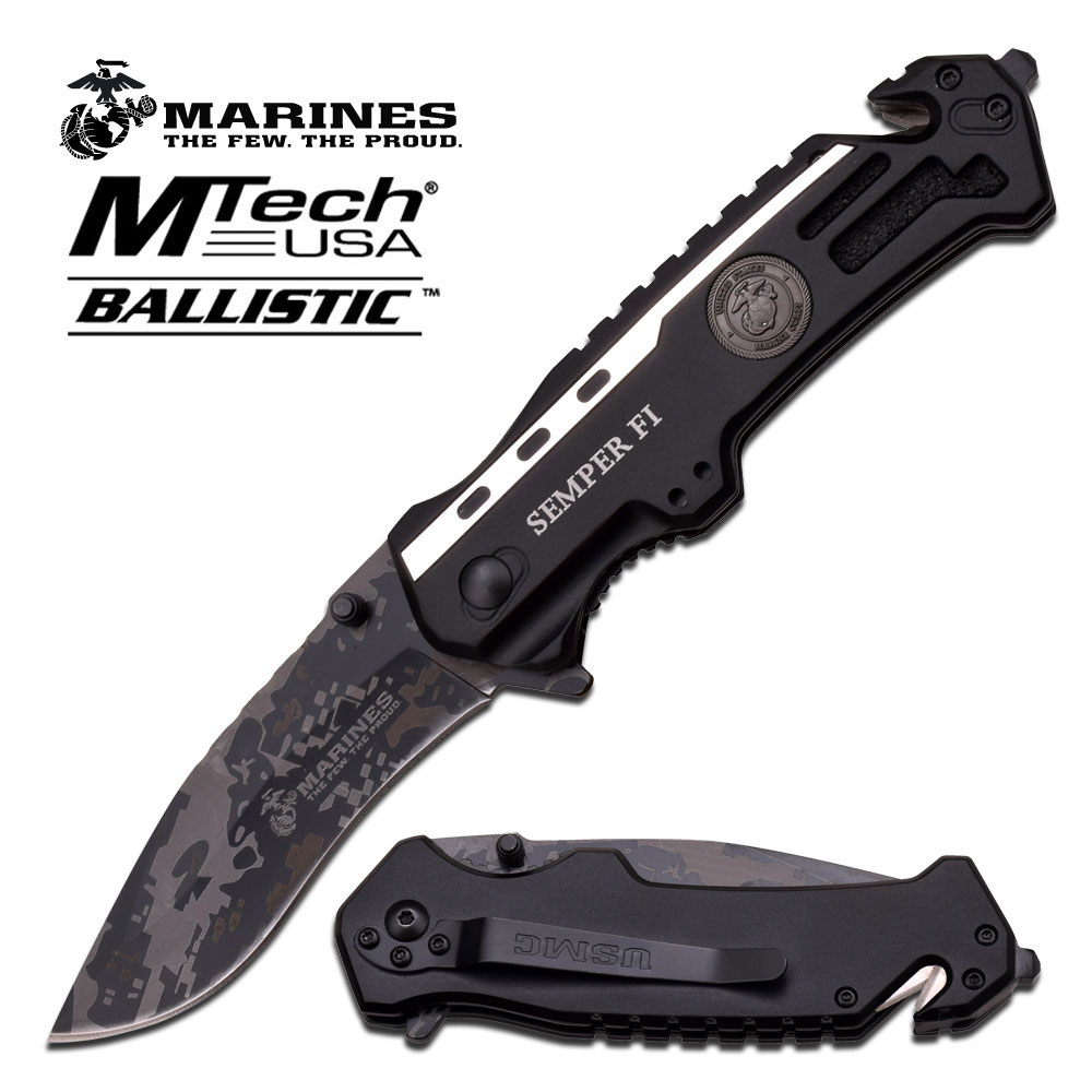 MTech U.S. Marines Spring Assisted 3.5" Laser Pattern Blade Folder Knife
