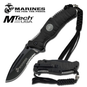US Marines Spring Assisted Knife with 4MM Black Blade & ABS Rubb