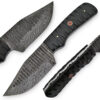 White Deer Custom Grooved Damascus Steel Knife Full Tang Black Micarta Handle