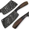 White Deer Grooved Damascus Steel Butchers Cleaver Knife Horn & Hardwood Handle