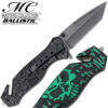 Masters Collection TACTICAL Knife Green Black Skull Tanto GLASS Breaker Rescue