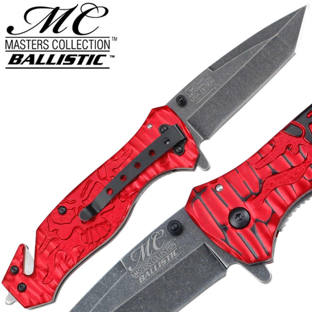 Masters Collection TACTICAL Knife RED Skull Tanto GLASS Breaker Rescue Belt Cut