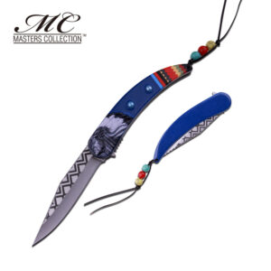 MC MASTERS COLLECTION American Indian Styled Blue Spring Assisted Knife 3CR13 Steel