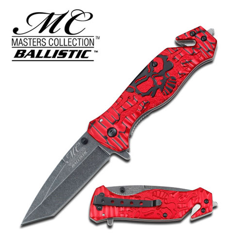 Masters Collection TACTICAL Knife RED Skull Tanto GLASS Breaker Rescue Belt Cut