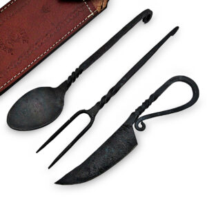 Hand Forged Medieval Eating Utensil Feasting Set Spoon, Knife & Fork