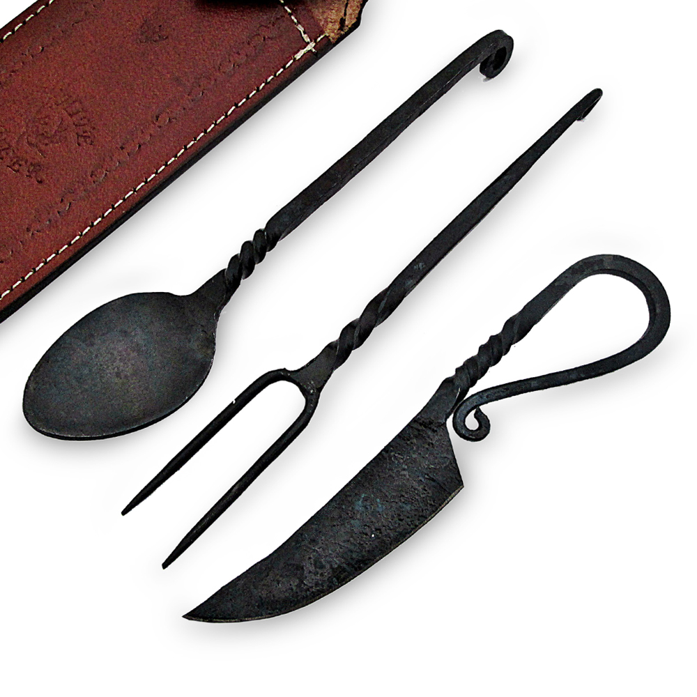 Hand Forged Medieval Eating Utensil Feasting Set Spoon, Knife & Fork