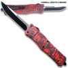 8" Overall Drop Point Edged Red Zombie OTF Knife Green Eye