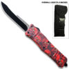8" Overall Drop Point Edged Red Zombie OTF Knife Green Eye