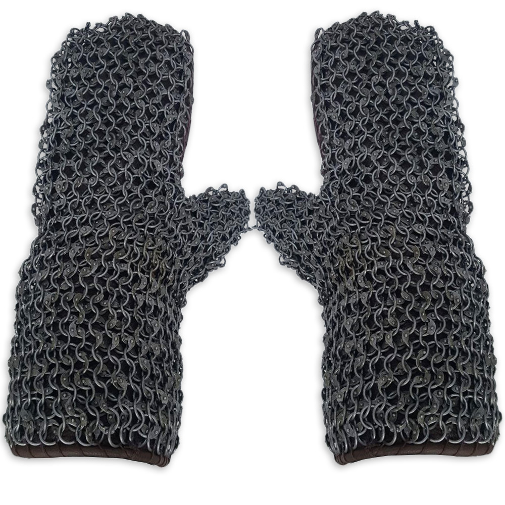Medieval Riveted Chainmail Padded Gauntlets Gloves Mittens 16ga Carbon Steel