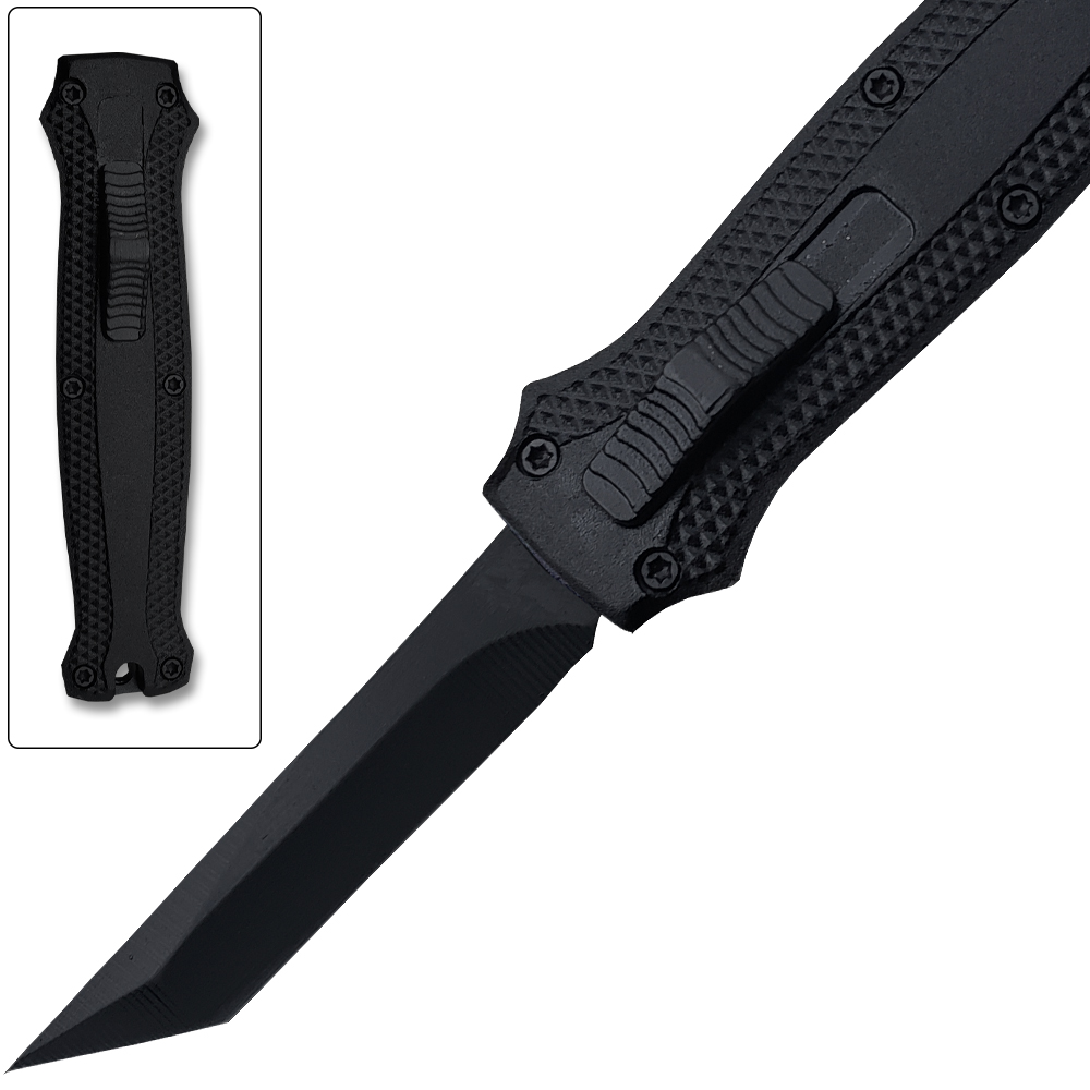 Legends Micro OTF Stiletto Blade Knife Black Out The Front Tanto Blade